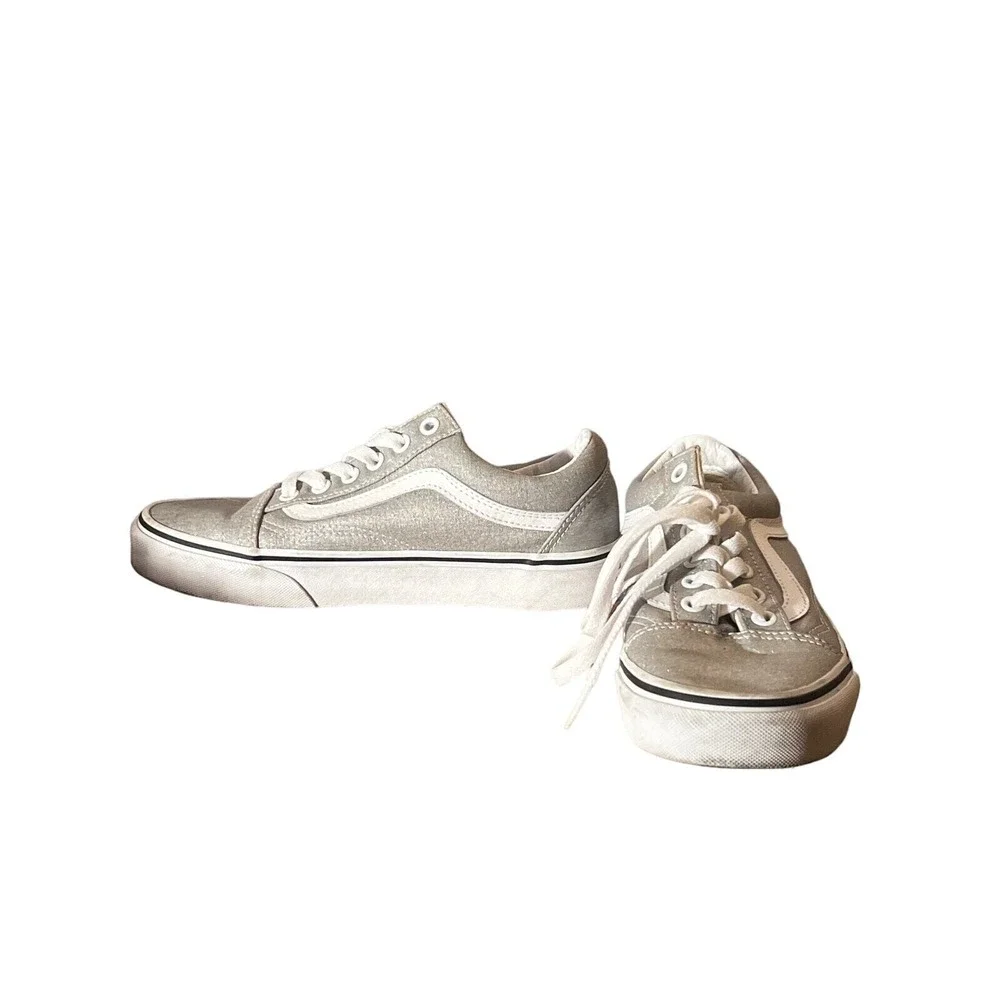 Vans Old Skool Silver Glitter Metallic‎ Low Top Sneakers Mens 5 Womens 6.5